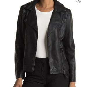 MAX STUDIO classic black vegan faux leather moto jacket NWT